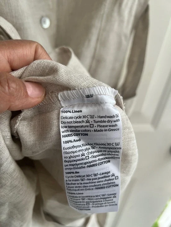 NWT Hiris Cotton Button-Front Short Sleeve Linen Midi Dress in Natural Beige - Picture 12 of 15